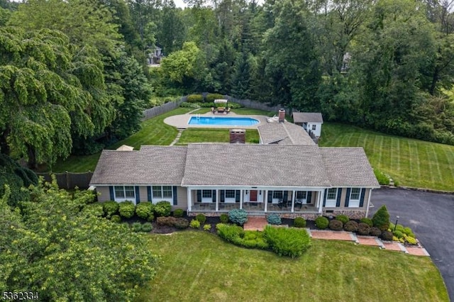 22 Hilltop Cir, Mendham Twp, NJ 07945 - aerial view of property and surrounding area featuring a pool and a forest