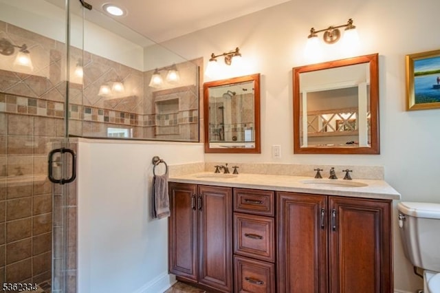 22 Hilltop Cir, Mendham Twp, NJ 07945 - bathroom featuring double vanity and a shower stall