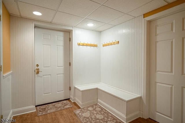 22 Hilltop Cir, Mendham Twp, NJ 07945 - mudroom featuring wood finished floors, recessed lighting, and a paneled ceiling