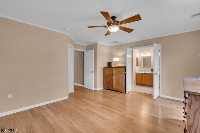 70 River Birch Cir, Montgomery Twp, NJ 08540 - unfurnished living room featuring light wood finished floors, a ceiling fan, and ornamental molding