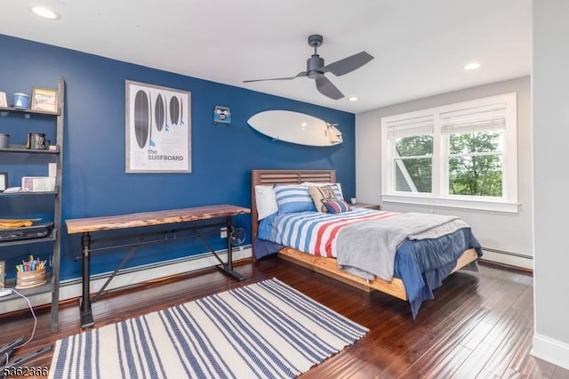1417 Long Hill Rd, Long Hill Twp, NJ 07946 - bedroom with a baseboard radiator, hardwood / wood-style flooring, baseboards, and recessed lighting