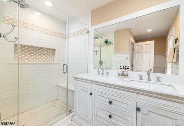 1417 Long Hill Rd, Long Hill Twp, NJ 07946 - full bath with double vanity and a shower stall