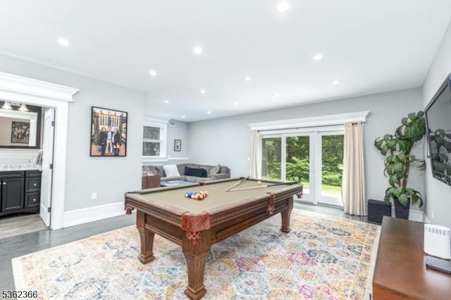 1417 Long Hill Rd, Long Hill Twp, NJ 07946 - recreation room with recessed lighting, pool table, baseboards, and wood finished floors