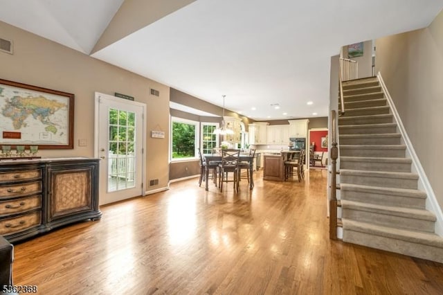16 Olde York Rd, Randolph Twp, NJ 07869 - living room with stairs, light wood finished floors, and recessed lighting