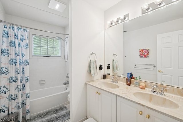 7 Cranberry Ct, North Haledon Boro, NJ 07508 - full bathroom featuring toilet, shower / bath combination with curtain, and double vanity