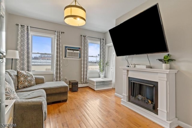 23 Foundry St, Newark City, NJ 07105 - living room with plenty of natural light, a wall mounted air conditioner, light wood-style floors, and a fireplace