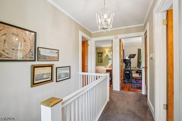 534 Summit Ave, Maplewood Twp, NJ 07040 - corridor featuring a chandelier, carpet, and ornamental molding