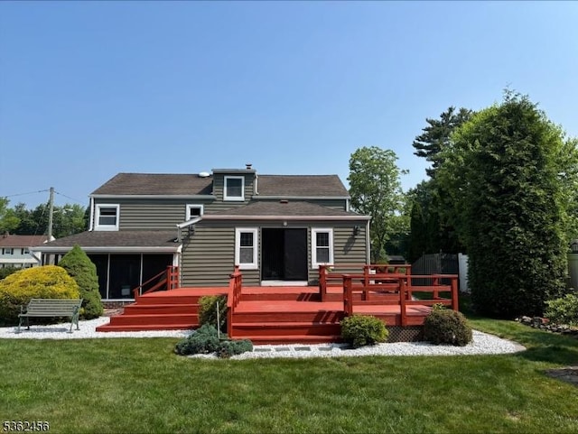 7 Claudia Rd, Hillsborough Twp, NJ 08844 - back of house with a deck, a yard, and a sunroom