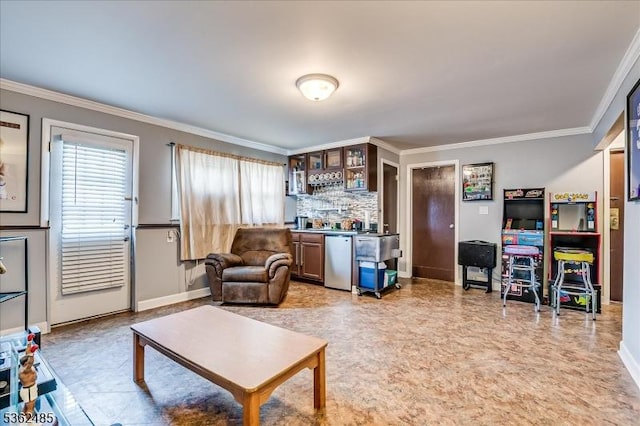 2145 Keller Crk, Union Twp, NJ 07083 - living area with a dry bar, ornamental molding, and baseboards