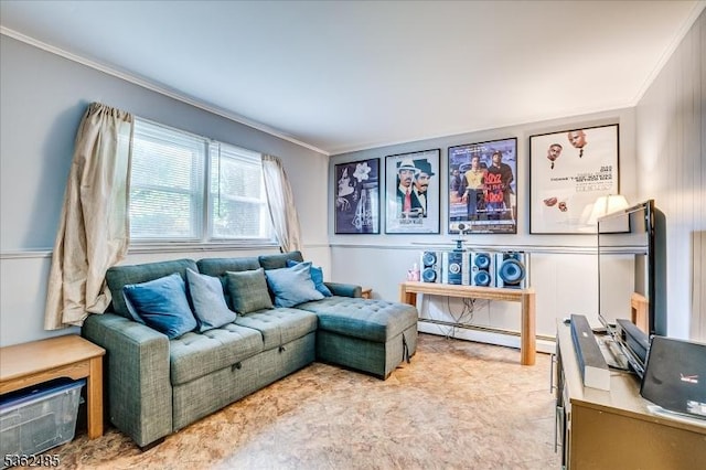 2145 Keller Crk, Union Twp, NJ 07083 - living area with ornamental molding and a baseboard radiator