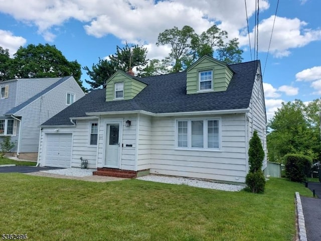 1247 Highland Ave, Union Twp, NJ 07083 - cape cod home featuring a garage, a front lawn, roof with shingles, and driveway