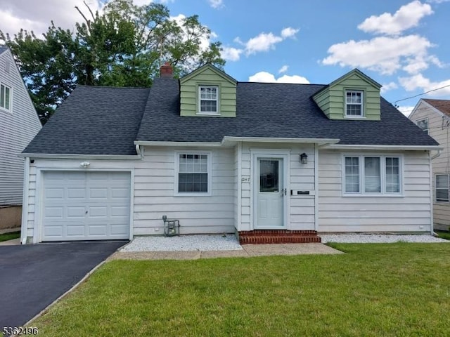 1247 Highland Ave, Union Twp, NJ 07083 - cape cod house with a front yard, an attached garage, asphalt driveway, and a shingled roof
