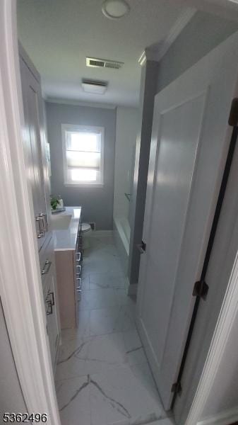 1247 Highland Ave, Union Twp, NJ 07083 - bathroom featuring vanity, toilet, marble look tile flooring, and  shower combination
