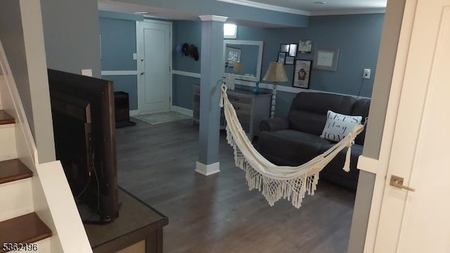 1247 Highland Ave, Union Twp, NJ 07083 - living area with wood finished floors, ornamental molding, and baseboards