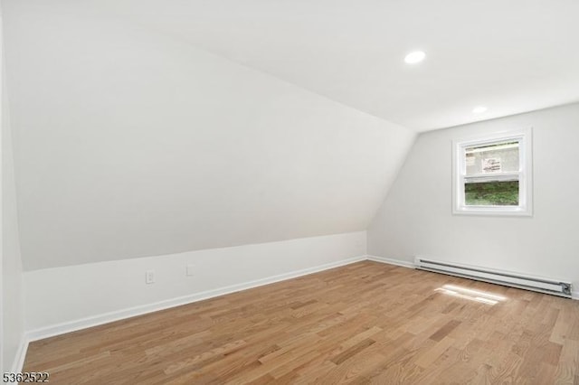 51 Scenic Dr, Green Twp, NJ 07821 - bonus room featuring baseboard heating, lofted ceiling, light wood finished floors, recessed lighting, and baseboards