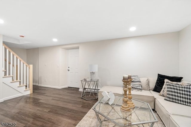 51 Scenic Dr, Green Twp, NJ 07821 - living room with wood finished floors, recessed lighting, stairs, and baseboards