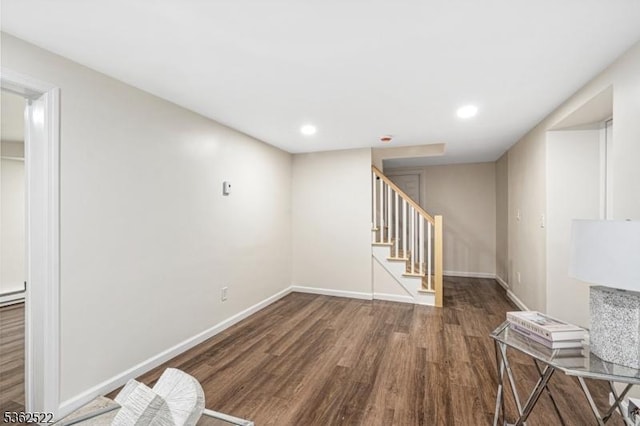 51 Scenic Dr, Green Twp, NJ 07821 - finished basement featuring wood finished floors, stairway, baseboards, and recessed lighting