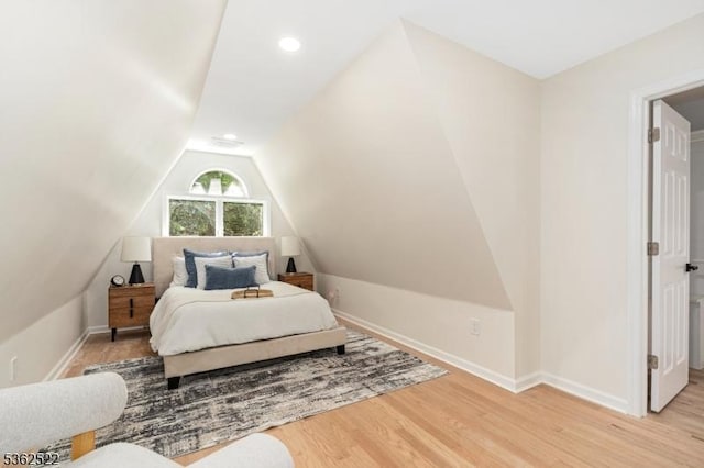 51 Scenic Dr, Green Twp, NJ 07821 - bedroom featuring vaulted ceiling, light wood-style floors, baseboards, and recessed lighting