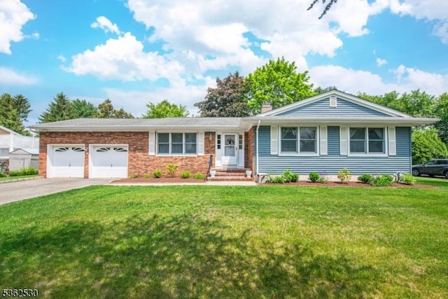 9 Ridge Rd, Roxbury Twp, NJ 07876 - single story home featuring an attached garage, driveway, a front yard, and a chimney