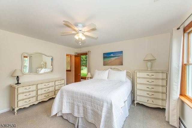 9 Ridge Rd, Roxbury Twp, NJ 07876 - bedroom with light colored carpet, baseboard heating, and ceiling fan