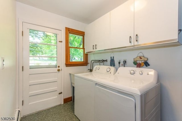 9 Ridge Rd, Roxbury Twp, NJ 07876 - laundry room with cabinet space, baseboard heating, and separate washer and dryer