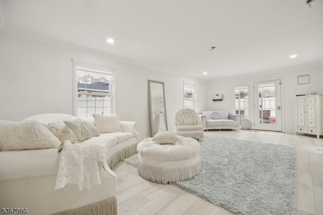 59 Guy St, Dover Town, NJ 07801 - living room featuring ornamental molding, recessed lighting, and light wood-style floors