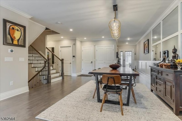 302 Tiffany Way Unit 302, Watchung Boro, NJ 07069 - dining area with ornamental molding, stairs, wood finished floors, and recessed lighting