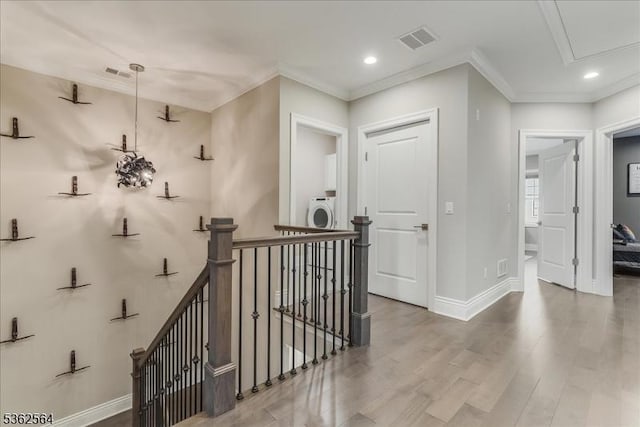 302 Tiffany Way Unit 302, Watchung Boro, NJ 07069 - hall featuring an upstairs landing, wood finished floors, recessed lighting, and crown molding