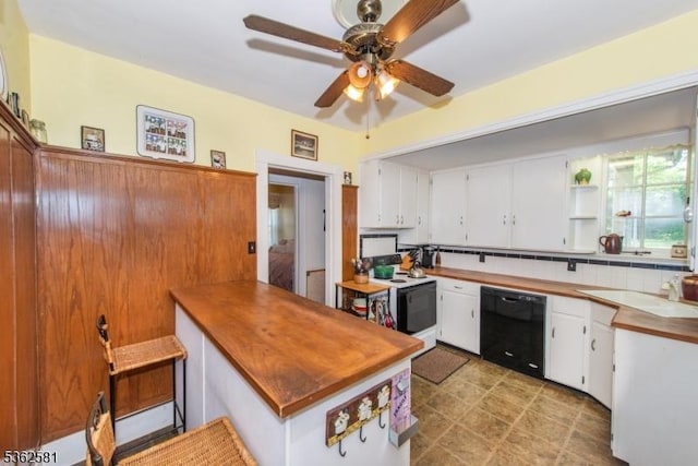 78 Broad St, Flemington Boro, NJ 08822 - kitchen with dishwasher, electric range, ceiling fan, white cabinets, and open shelves