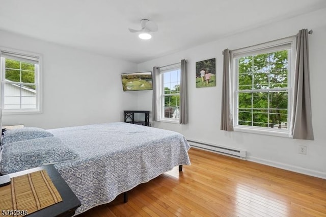 547 Logan Dr, Roxbury Twp, NJ 07850 - bedroom featuring a baseboard radiator, wood-type flooring, and multiple windows