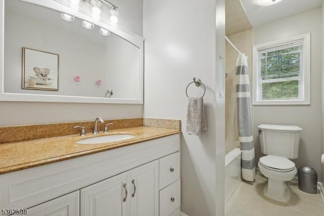 547 Logan Dr, Roxbury Twp, NJ 07850 - full bathroom featuring vanity, toilet, baseboards, tile patterned floors, and shower / bath combo