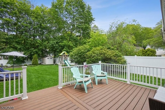 547 Logan Dr, Roxbury Twp, NJ 07850 - wooden terrace featuring a playground