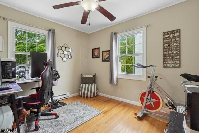 547 Logan Dr, Roxbury Twp, NJ 07850 - office with plenty of natural light, light wood-type flooring, ceiling fan, crown molding, and baseboards