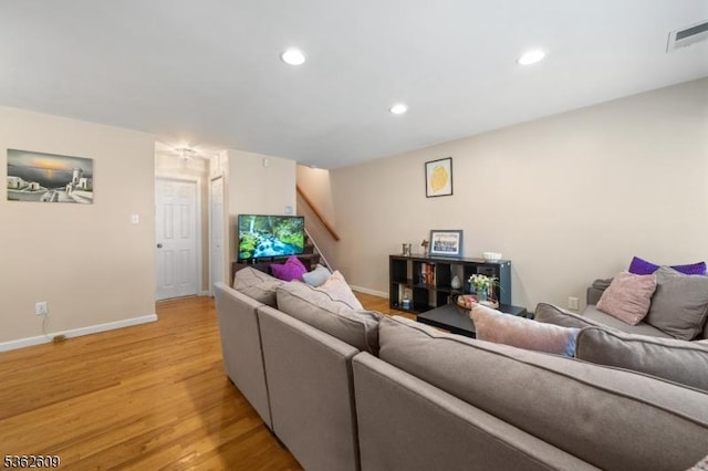 105 River Rd Unit A-3, Nutley Twp, NJ 07110 - living area featuring light wood-type flooring, baseboards, stairs, and recessed lighting
