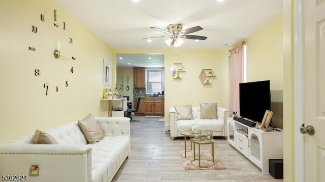 10 Lowden St, Elizabeth City, NJ 07208 - living area featuring a ceiling fan, recessed lighting, and light wood-type flooring