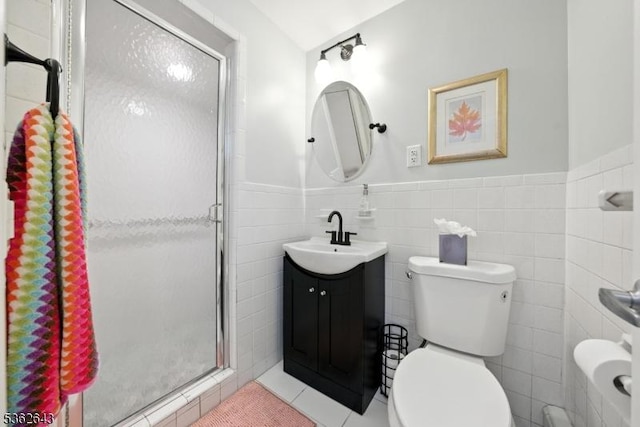 80 Rose St, Wood-Ridge Boro, NJ 07075 - full bath with a stall shower, vanity, tile walls, wainscoting, and tile patterned flooring
