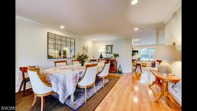 8 Clark Ct, Bernards Twp, NJ 07920 - dining space featuring recessed lighting, wood finished floors, and crown molding
