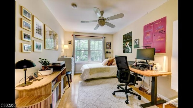 8 Clark Ct, Bernards Twp, NJ 07920 - bedroom with a desk, light wood-style flooring, and ceiling fan