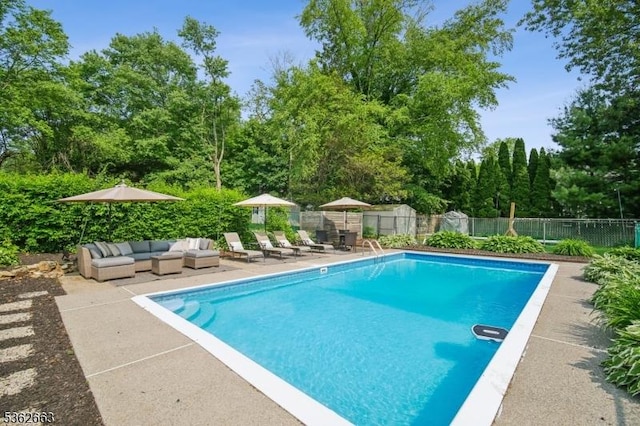 22 Corwin St, Randolph Twp, NJ 07869 - view of pool featuring a patio, a fenced backyard, and outdoor lounge area