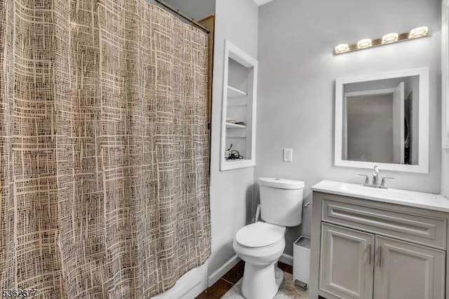146 Williamson Ave, Hillside Twp, NJ 07205 - bathroom with vanity, toilet, a shower with curtain, baseboards, and tile patterned floors