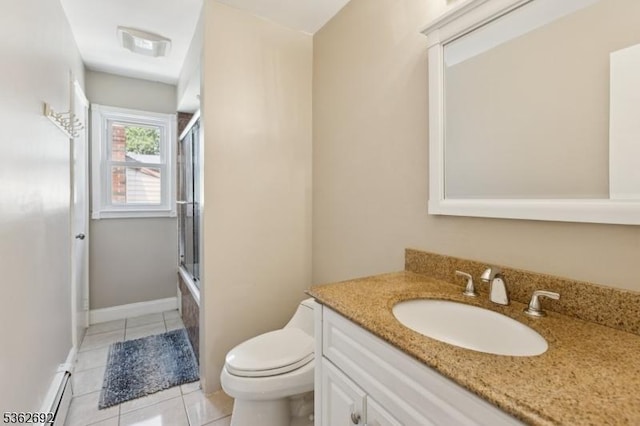 1589 Julian Ter, Union Twp, NJ 07083 - full bath with vanity, tile patterned flooring, enclosed tub / shower combo, and a baseboard heating unit