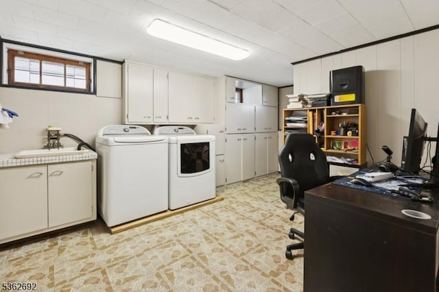 1589 Julian Ter, Union Twp, NJ 07083 - laundry room featuring cabinet space, light flooring, washing machine and clothes dryer, and a desk
