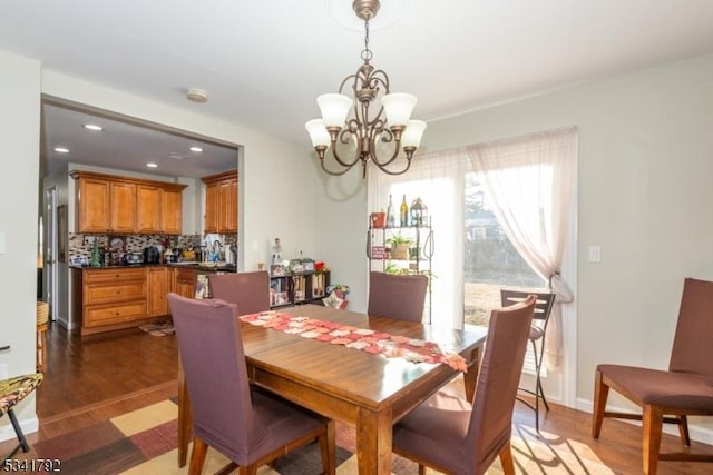 15 Seminole Ave, Parsippany-Troy Hills Twp, NJ 07034 - dining room featuring a chandelier, wood finished floors, and recessed lighting