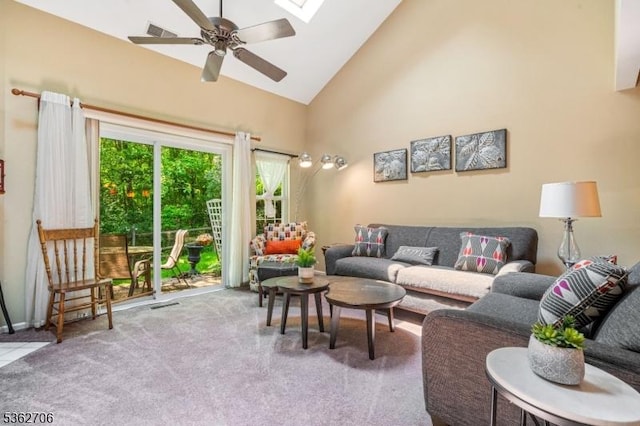 6 Pelican Pt, Hampton Twp, NJ 07860 - living room featuring ceiling fan and high vaulted ceiling