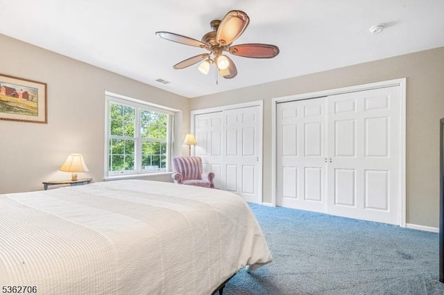 6 Pelican Pt, Hampton Twp, NJ 07860 - carpeted bedroom featuring multiple closets, a ceiling fan, and baseboards