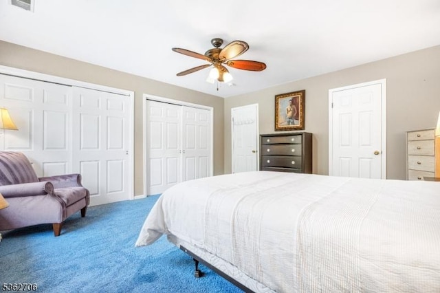 6 Pelican Pt, Hampton Twp, NJ 07860 - bedroom with carpet floors, multiple closets, and ceiling fan