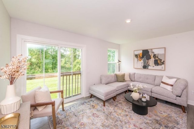 49 Coventry Rd, Hardyston Twp, NJ 07419 - living room featuring wood finished floors, baseboards, and recessed lighting