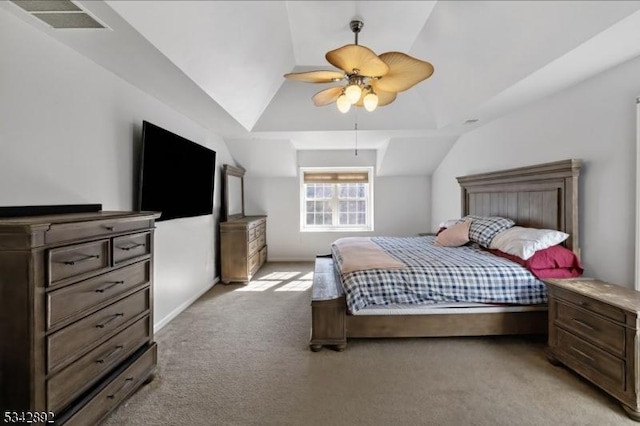 522 Stanhope Rd, Byram Twp, NJ 07871 - bedroom with light colored carpet, ceiling fan, and vaulted ceiling