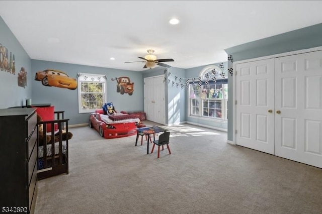 522 Stanhope Rd, Byram Twp, NJ 07871 - living room with ceiling fan, carpet, and recessed lighting