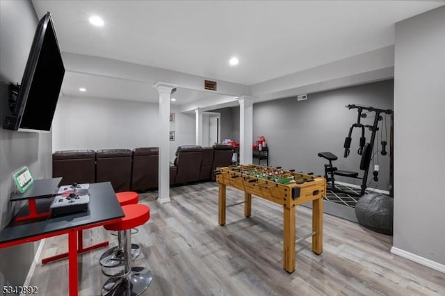522 Stanhope Rd, Byram Twp, NJ 07871 - playroom with wood finished floors and recessed lighting